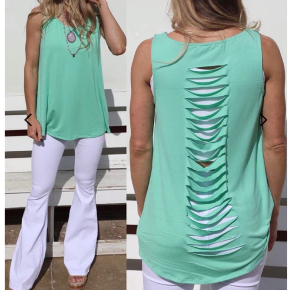 Mint Laser Cut Back Tank Top Small NWOT